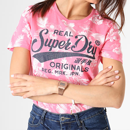 Superdry - Tee Shirt Femme Floral Real Originals Mono Tropical G10309YU Rose