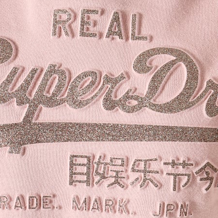 Superdry - Sweat Capuche Femme Vintage Logo Glitter Emboss G20116AU Rose Pale