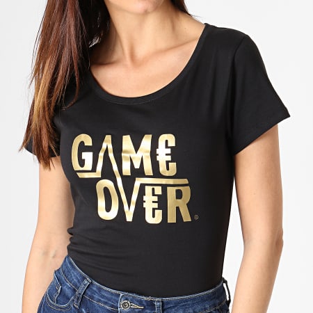 Game Over - Camiseta Mujer Game Over Negro Oro