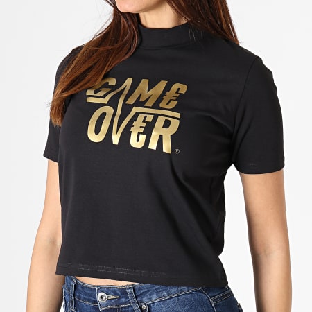 Game Over - Tee Shirt Crop Femme Game Over Noir Or