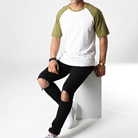 Only And Sons - Tee Shirt Oversize Logan Raglan Gris Chiné Vert Kaki