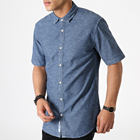 Only And Sons - Chemise Manches Courtes Ted Denim Bleu Marine Chiné