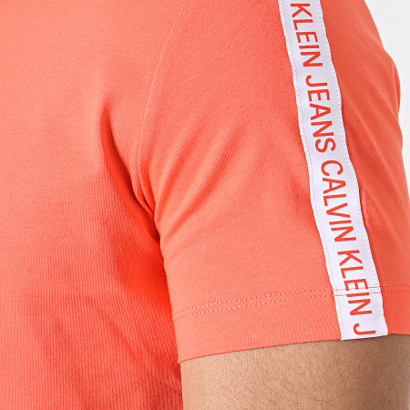 Calvin Klein - Tee Shirt A Bandes Logo Tape 2577 Corail Blanc