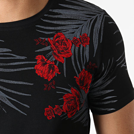 Zayne Paris  - Tee Shirt Floral TX-272 Noir Gris Rouge