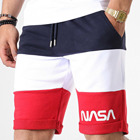 NASA - Short Jogging Worm Logo Tricolore Bleu Marine Blanc Rouge