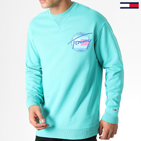 Tommy Jeans - Sweat Crewneck Light Washed 6602 Vert Turquoise