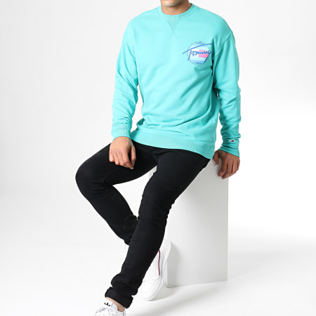 Tommy Jeans - Sweat Crewneck Light Washed 6602 Vert Turquoise