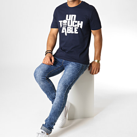 Untouchable - Tee Shirt Logo Bleu Marine Blanc