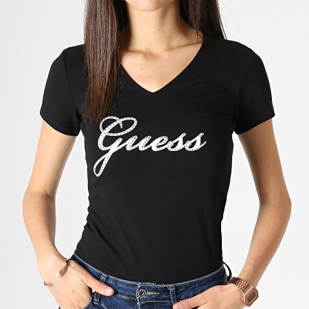 Guess - Tee Shirt Femme Col V W93I71J1300 Noir