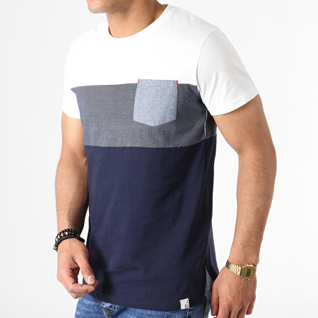 Indicode Jeans - Tee Shirt Avec Poche Clemens Bleu Marine Blanc