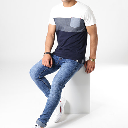 Indicode Jeans - Tee Shirt Avec Poche Clemens Bleu Marine Blanc
