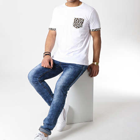 Brave Soul - Tee Shirt Poche Léopard Felin Blanc
