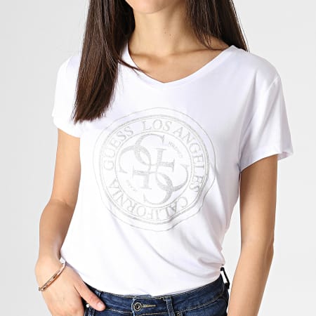 Guess - Tee Shirt Col V Femme W93I76K68D0 Blanc