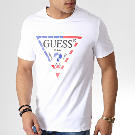 Guess - Tee Shirt M93I21J1300 Blanc Bleu Rouge