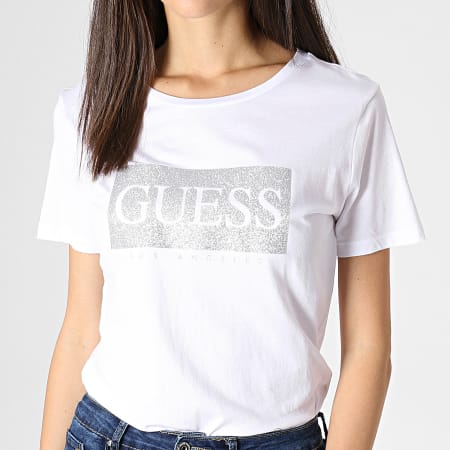 Guess - Tee Shirt Femme W93I80K7WS0 Blanc Argenté