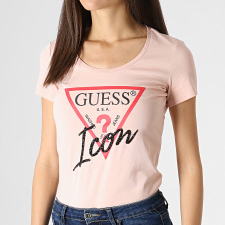 Guess - Tee Shirt Femme W93I89J1300 Rose Pâle Noir