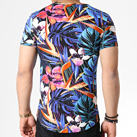 John H - Tee Shirt Oversize IT-003 Noir Bleu Marine Floral