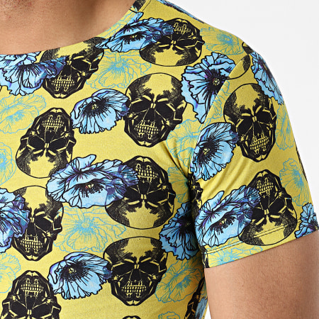John H - Tee Shirt Oversize Floral IT-011 Jaune Bleu Clair