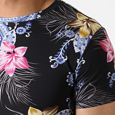 John H - Tee Shirt Oversize Floral Bandana IT-026 Noir