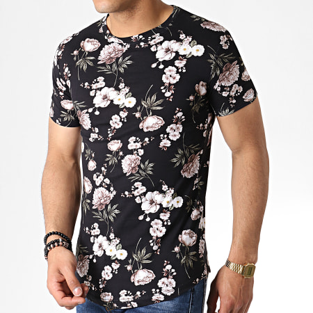 John H - Tee Shirt Oversize Floral IT-027 Noir Blanc