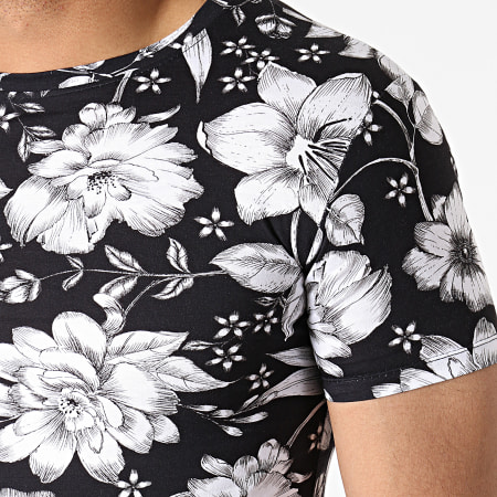 John H - Tee Shirt Oversize IT-025 Noir Blanc Floral