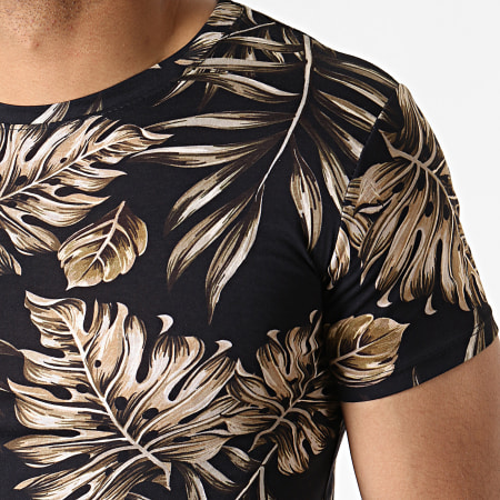 John H - Tee Shirt Oversize IT-014 Noir Beige Floral