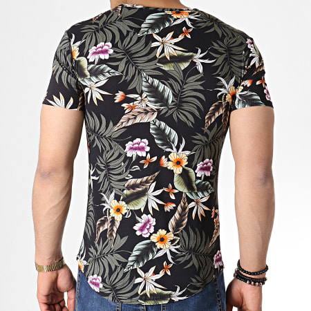 John H - Tee Shirt Oversize IT-009 Noir Vert Kaki Floral