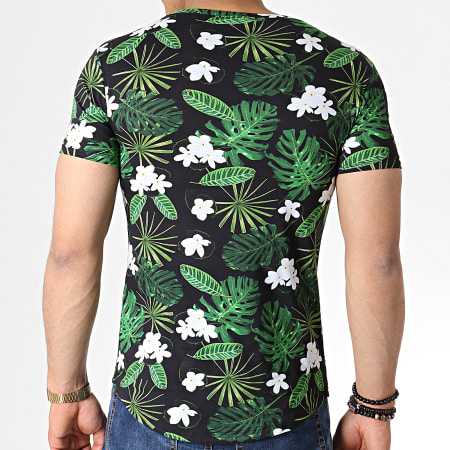 John H - Tee Shirt Oversize IT-013 Noir Vert Floral