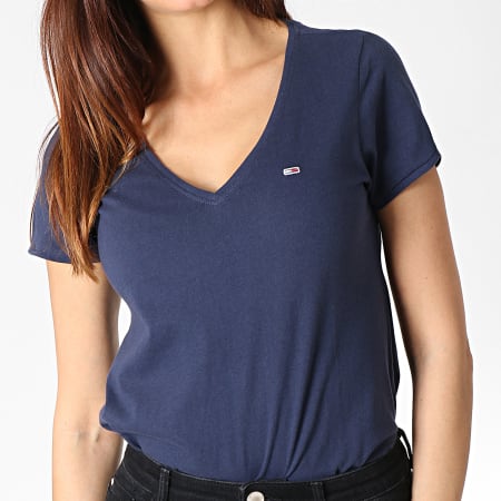 Tommy Jeans - Tee Shirt Col V Femme Soft Jersey 6899 Bleu Marine
