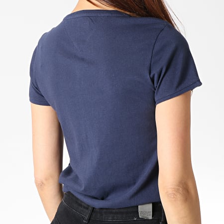 Tommy Jeans - Tee Shirt Col V Femme Soft Jersey 6899 Bleu Marine