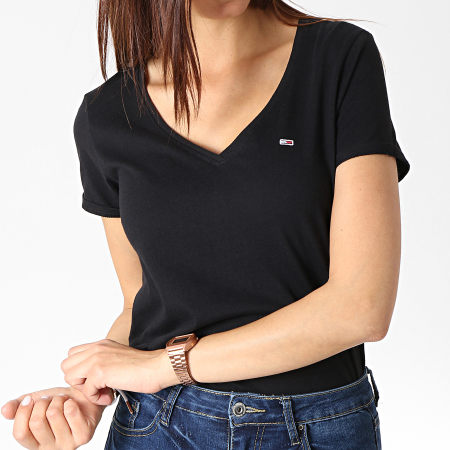 Tommy Jeans - Tee Shirt Col V Femme Soft Jersey 6899 Noir
