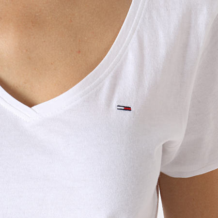 Tommy Jeans - Tee Shirt Col V Femme Soft Jersey 6899 Blanc