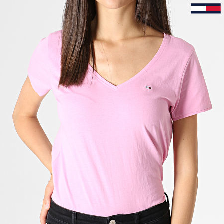 Tommy Hilfiger - Tee Shirt Col V Femme Soft Jersey 6899 Rose