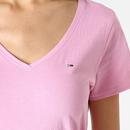 Tommy Hilfiger - Tee Shirt Col V Femme Soft Jersey 6899 Rose