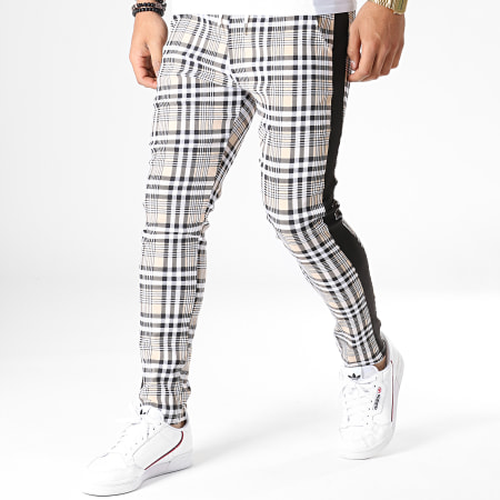 Uniplay - Pantalon A Carreaux Avec Bandes GO56 Beige Noir Blanc