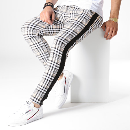 Uniplay - Pantalon A Carreaux Avec Bandes GO56 Beige Noir Blanc