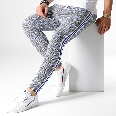Uniplay - Pantalon A Carreaux Avec Bandes GO58 Noir Blanc Bleu