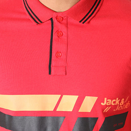 Jack And Jones - Polo Manches Courtes True Rouge Noir Orange Fluo