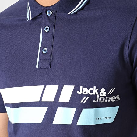 Jack And Jones - Polo Manches Courtes True Bleu Marine Bleu Clair Blanc
