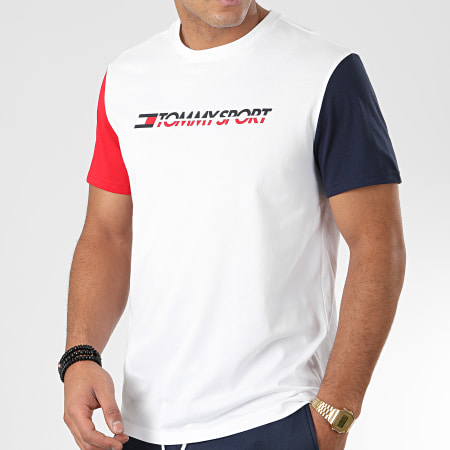 Tommy Hilfiger - Tee Shirt Colour Block Logo 0103 Blanc Bleu Marine Rouge