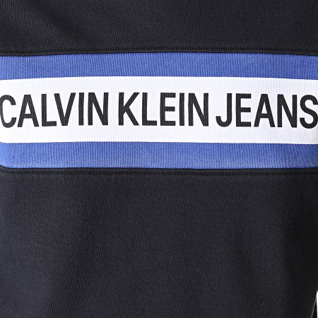 Calvin Klein - Sweat Crewneck Institutional Front Stripe 2448 Noir Bleu Marine Blanc