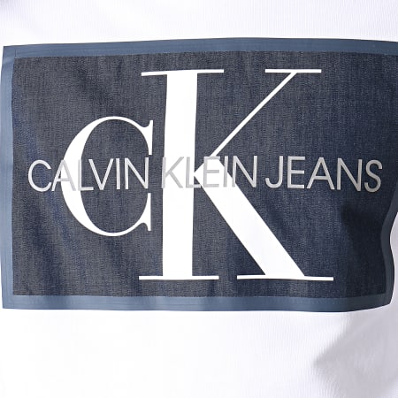 Calvin Klein - Sweat Capuche Chambray Monogram 2453 Blanc Bleu Marine