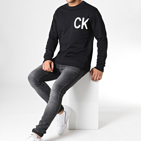 Calvin Klein - Sweat Crewneck Statement Logo 2468 Noir Blanc