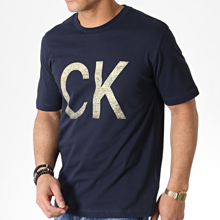 Calvin Klein - Tee Shirt Reversed Logo 2488 Bleu Marine Jaune