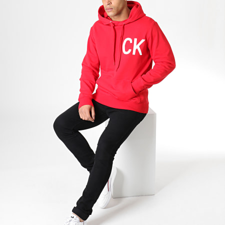 Calvin Klein - Sweat Capuche Statement Logo 2814 Rouge Blanc