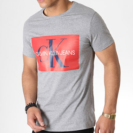 Calvin Klein - Tee Shirt Monogram Logo 3564 Gris Chiné Rouge