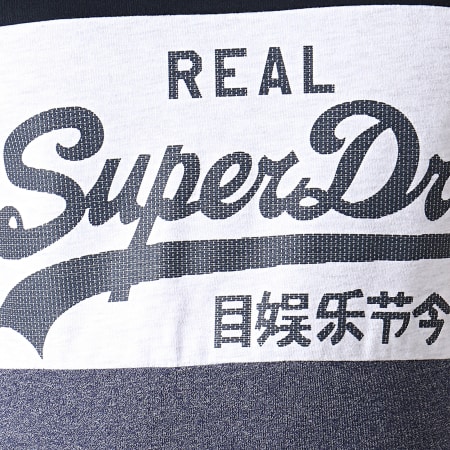 Superdry - Tee Shirt Vintage Logo Panel M10158SU Bleu Marine Gris Chiné