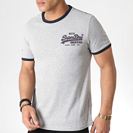 Superdry - Tee Shirt Vintage Logo Ringer Cali M10190KT Gris Chiné Bleu Marine