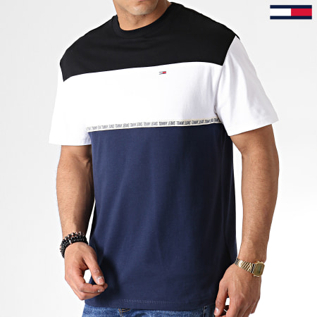 Tommy Jeans - Tee Shirt Colorblocked Tape 6861 Noir Bleu Marine Blanc
