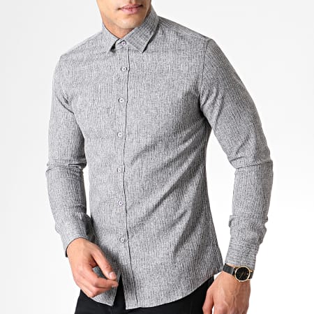 MTX - Chemise Manches Longues A Rayures 1971 Gris Anthracite Chiné